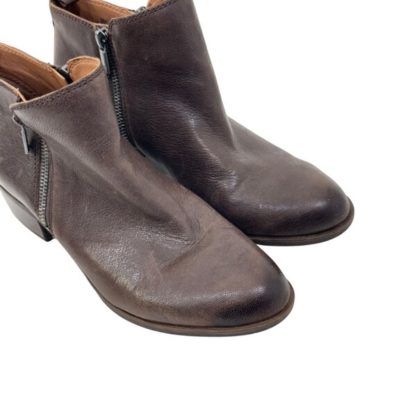Lucky Brand Women Brown Leather Ankle Booties Size 9M Side Zipper Block Heels - Picture 12 of 16